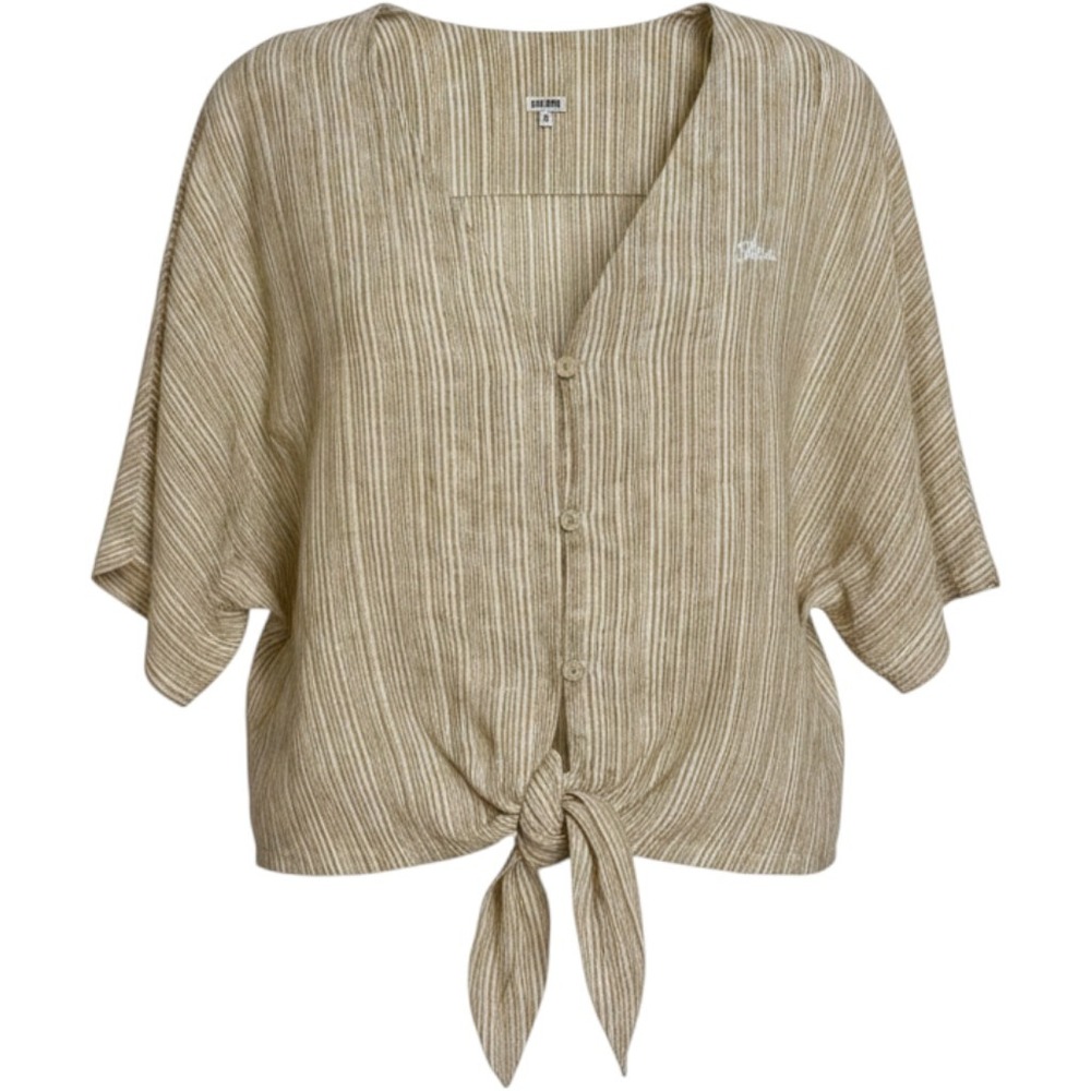 Katin Womens Mustard Yellow Striped Tie Front Cotton Button Down Top Size SM